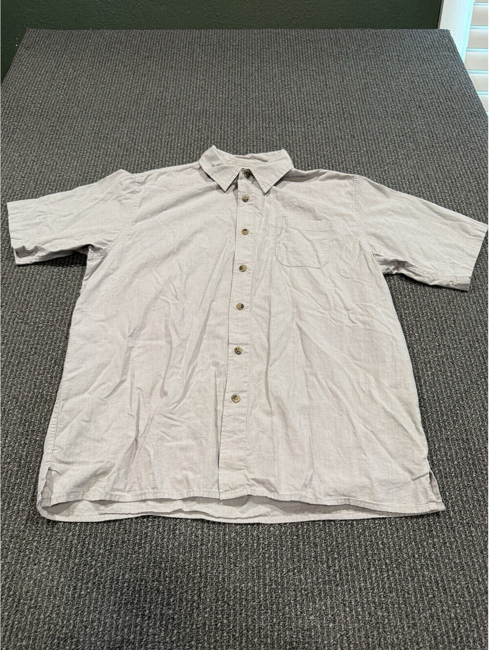 Wrangler Casual Button-Down Shirt Men’s Houndstooth Grey L Cotton Short Sleeve
